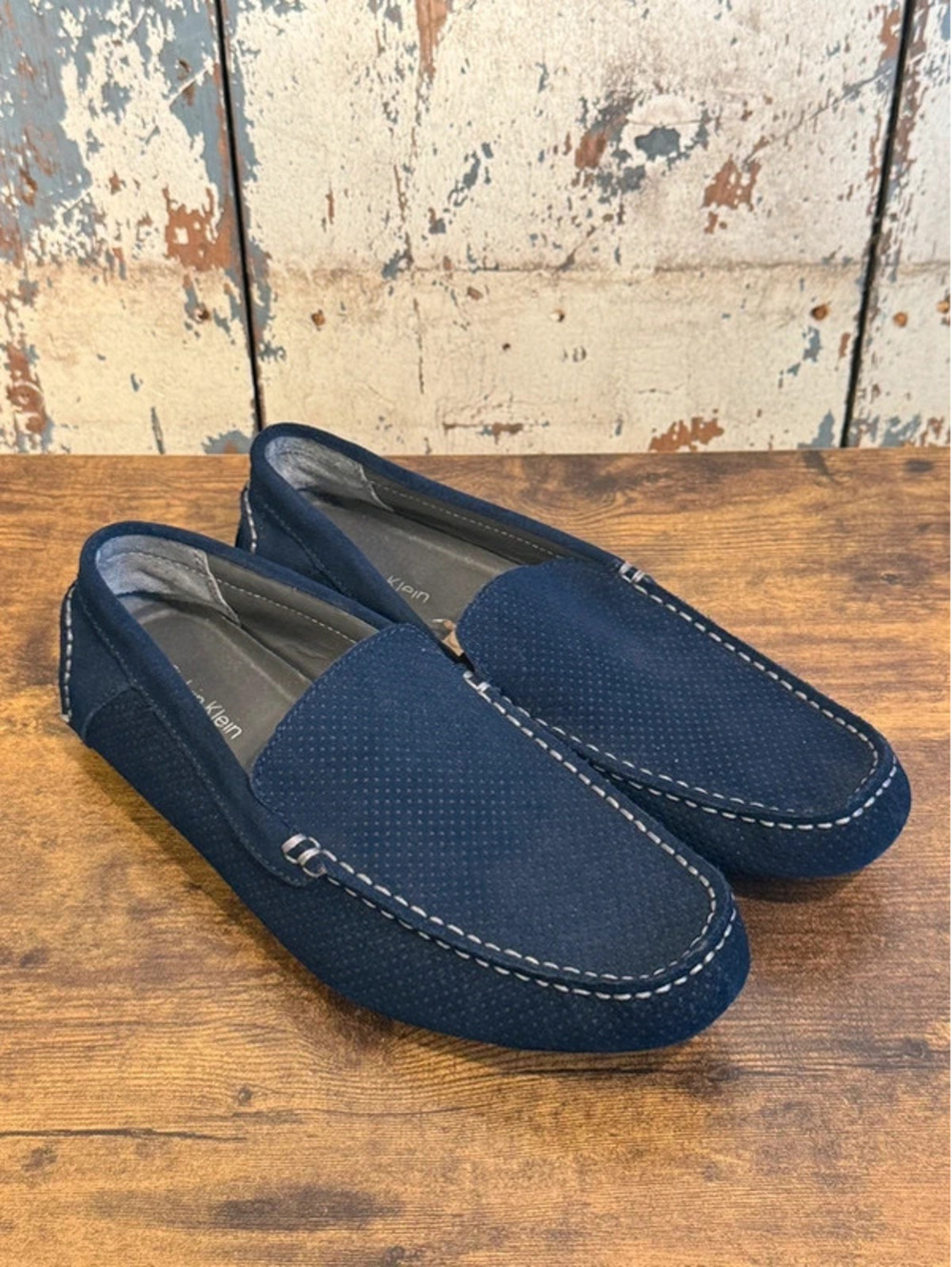 Calvin Klein Miguel Diamond Perforated Suede Driving Loafers navy 9 Men’s